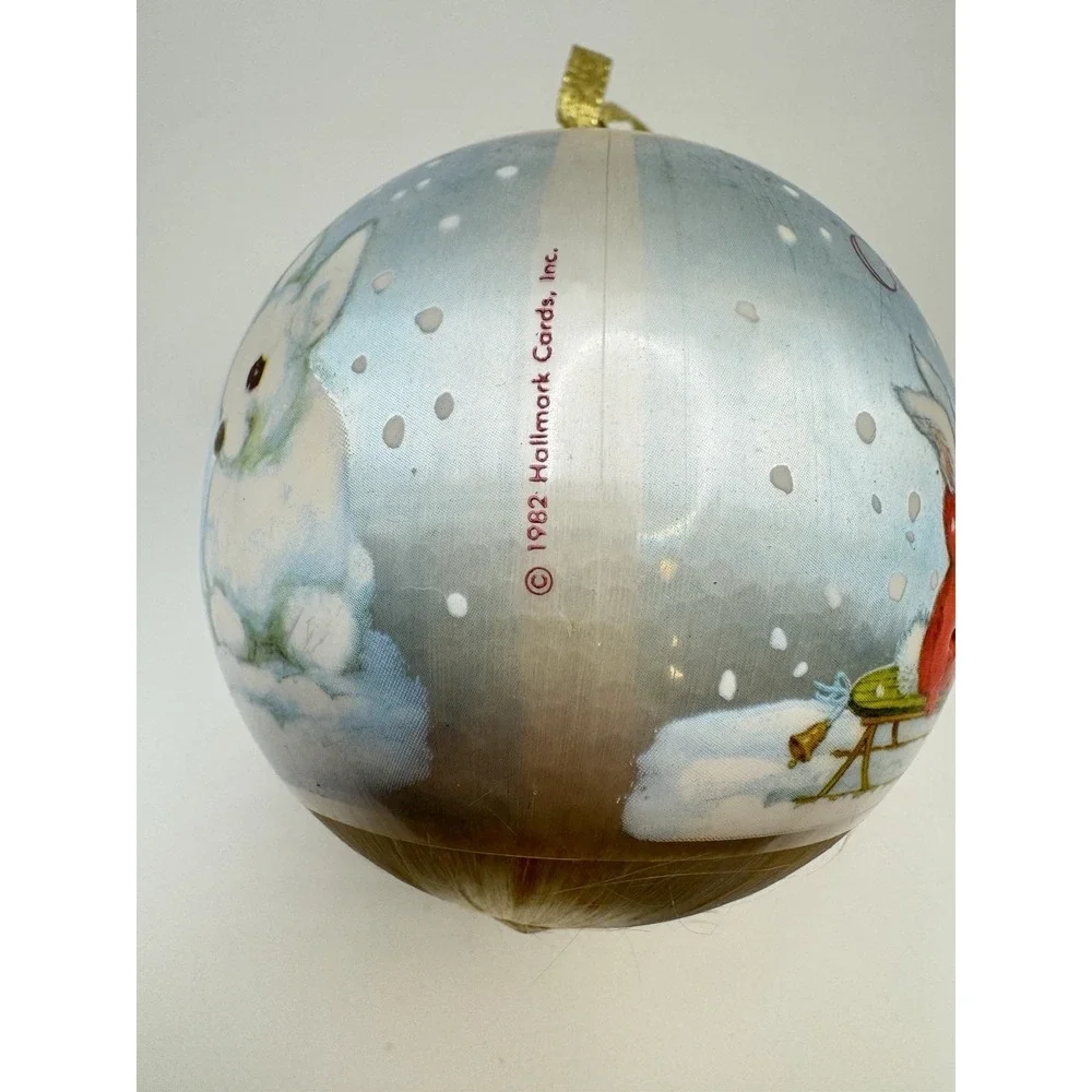 1982 Hallmark Grandson Christmas Ornament Vintage Satin‎ Ball Bunny Sled